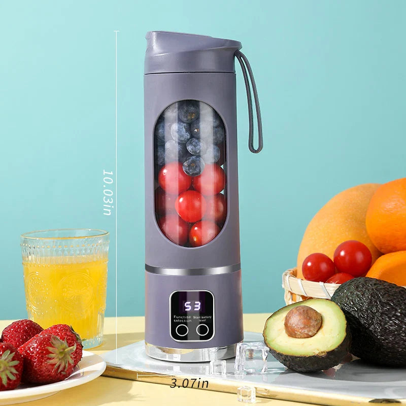 10 Blades Portable Fruit Juicer 450Ml Capacity 3 Gears USB Rechargeable Blender Ice Crusher, Can Make Smoothies/Ice